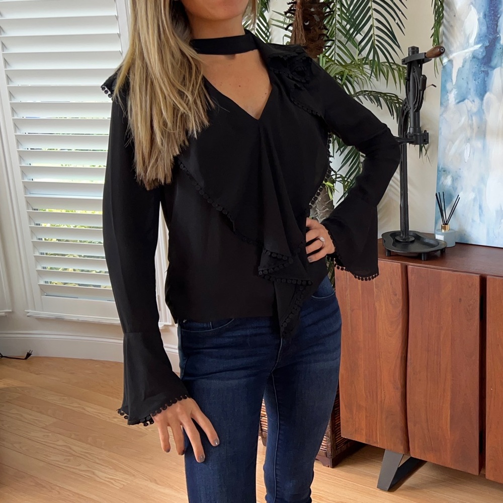 Black ruffle neck choker blouse